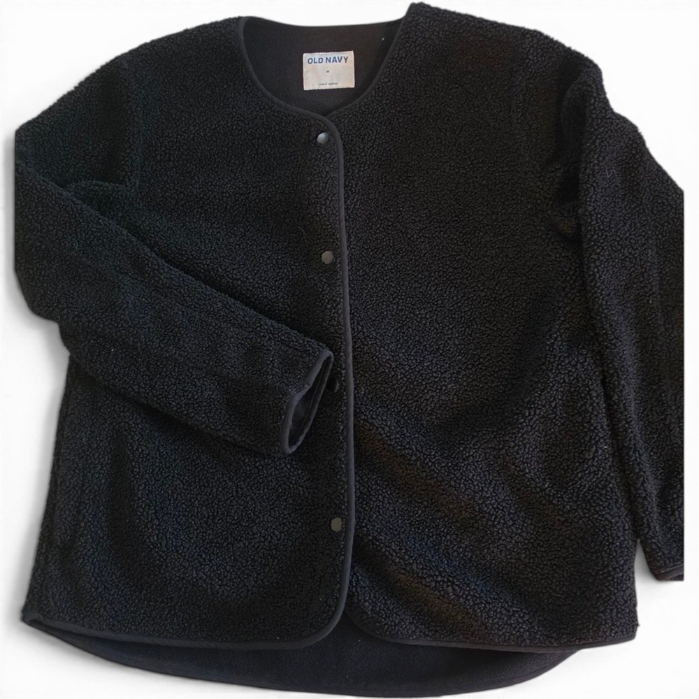 Old Navy Sherpa Liner Jacket Women's MD Black Jack Snap Front, Cozy, Warm